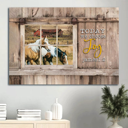 Antique Window Dream Horses Green Farm Today We Choose Joy Canvas Wall Art - Christian Wall Decor