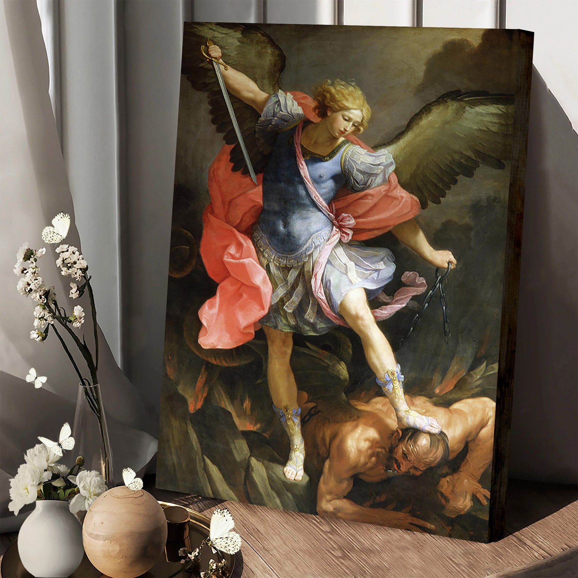 Archangel Michael Defeating Satan  Canvas Wall Art - Jesus Canvas Pictures - Christian Wall Art
