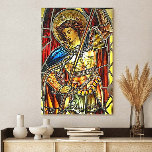 Archangel Michael Wall Art Canvas Painting - Catholic Canvas Wall Art - Religious Gift - Christian Wall Art Decor