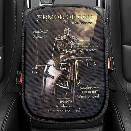 Armor Of God The Knight Of God Warrior Painting, Under The Command Of God Car Center Console Cover, Christian Car Interior Accessories