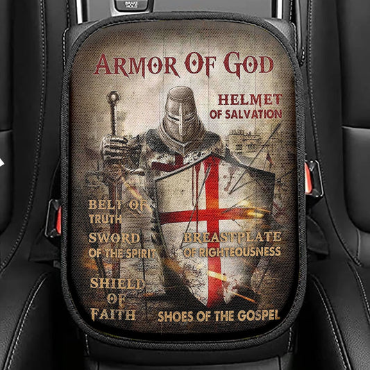 Armor Of God Warrior Jesus Faith Christian Seat Box Cover, Christian Car Center Console Cover, Religious Car Interior Accessories