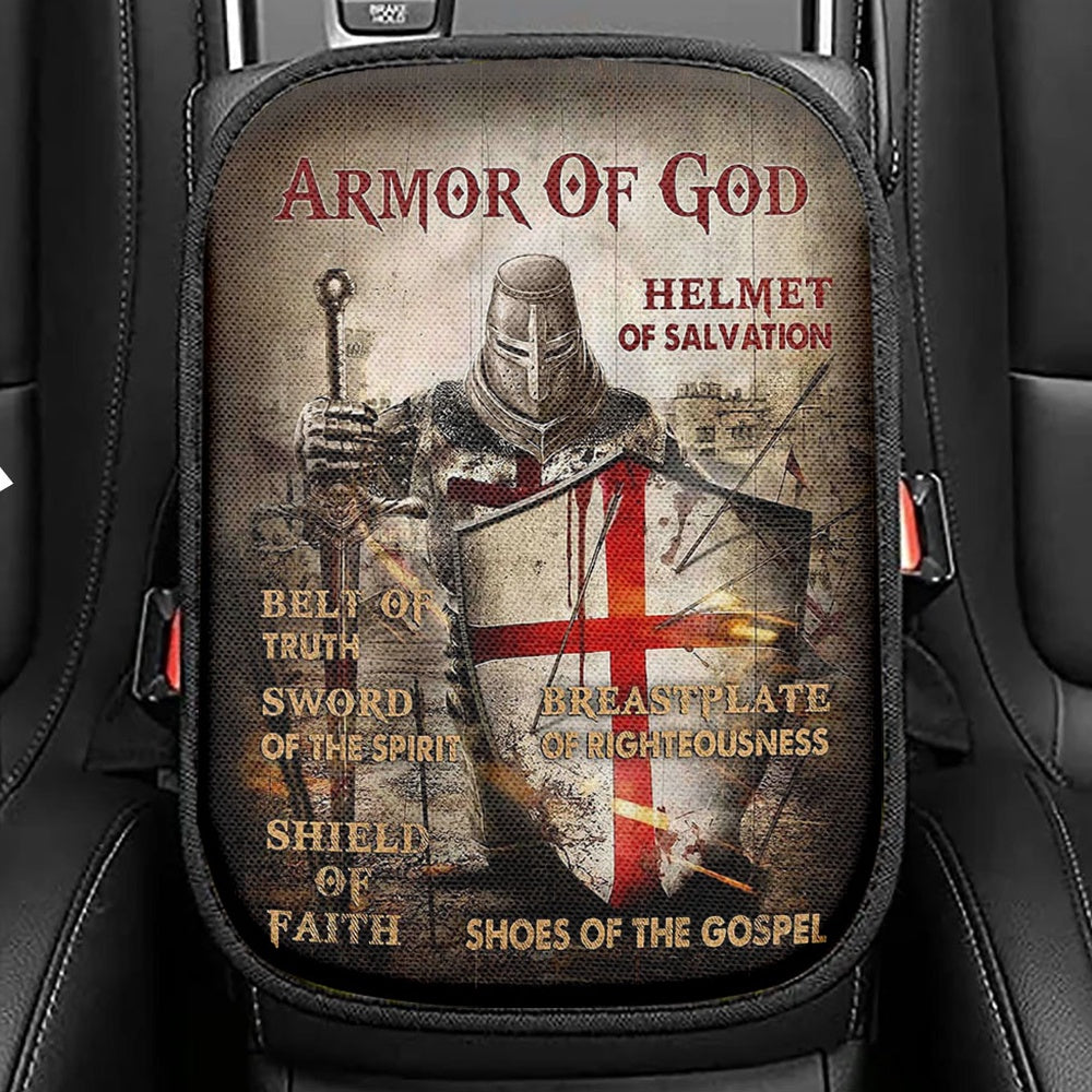 Armor Of God Warrior Jesus Faith Christian Seat Box Cover, Christian Car Center Console Cover, Religious Car Interior Accessories