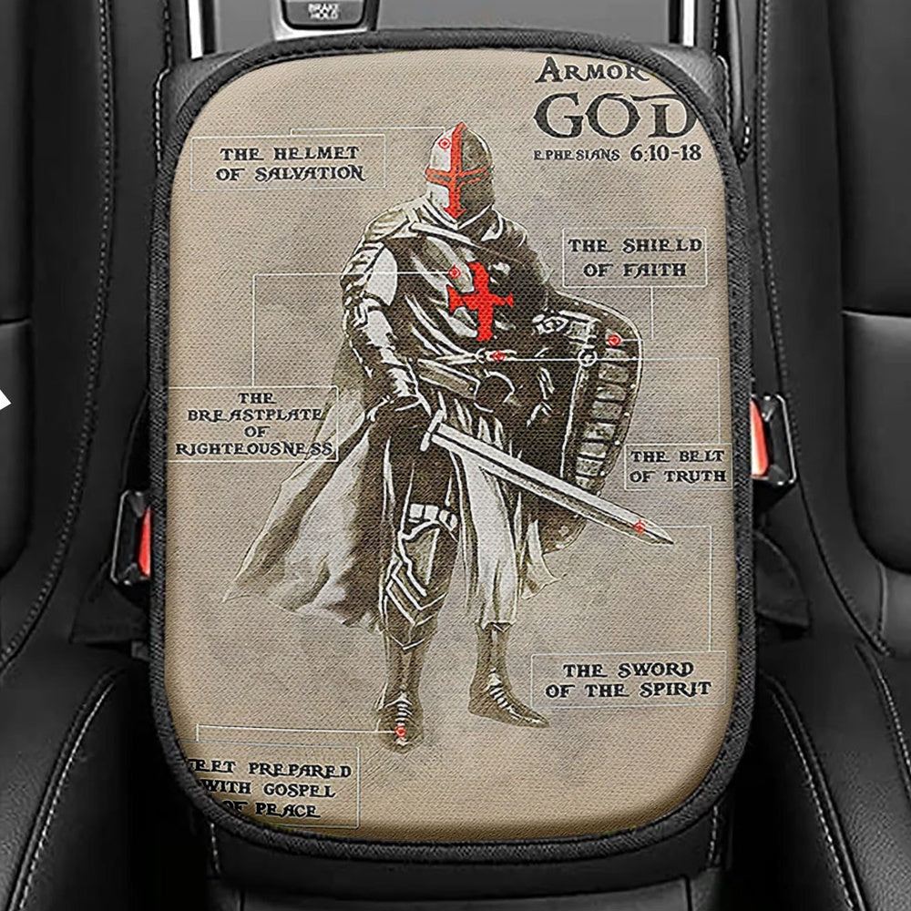 Armor Of God Warrior Seat Box Cover, Christian Car Center Console Cover, Bible Verse Car Interior Accessories
