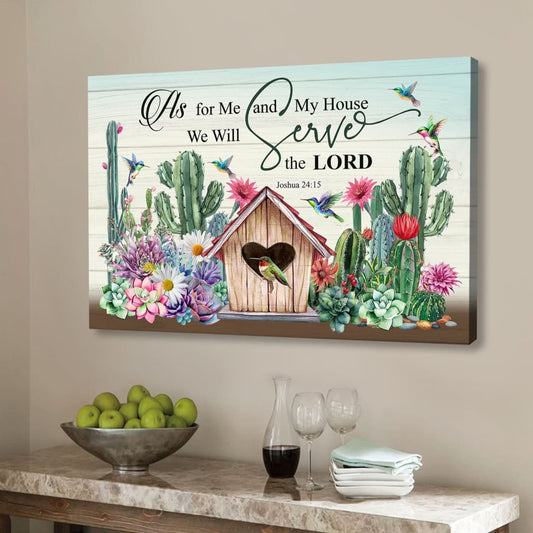 As For Me And My House Canvas Wall Art, Hummingbird Christian Wall Decor - Religious Wall Decor