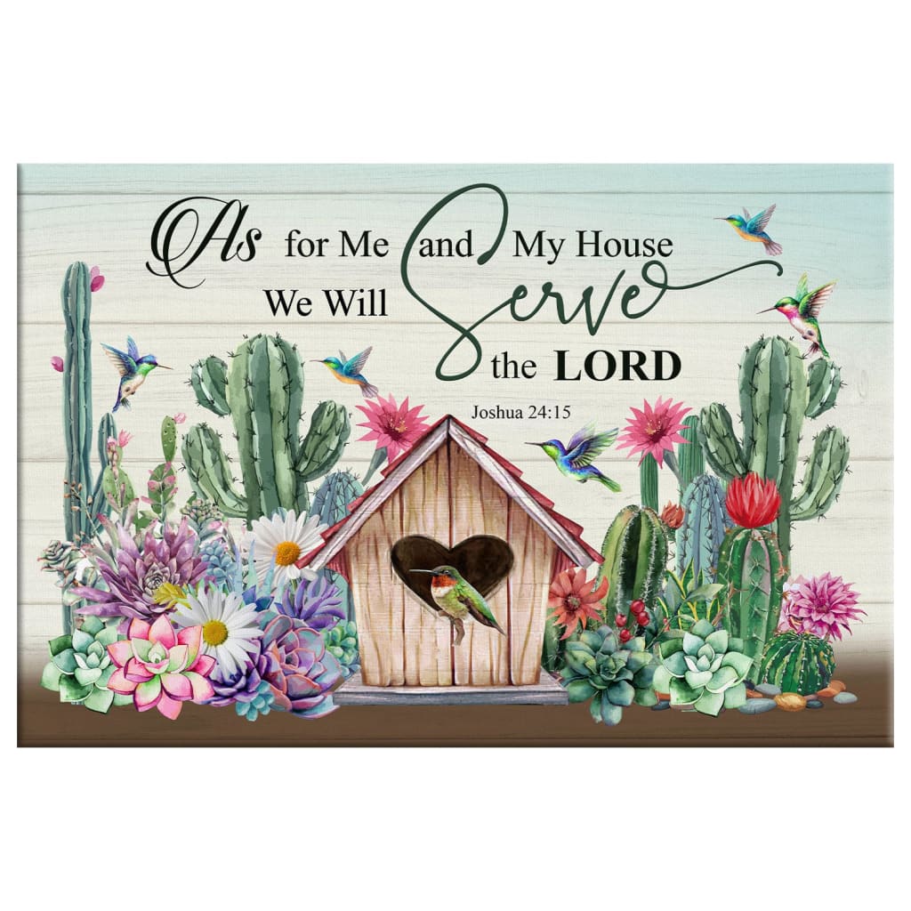 As For Me And My House Canvas Wall Art, Hummingbird Christian Wall Decor - Religious Wall Decor
