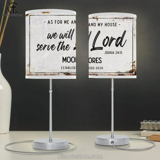 As For Me And My House Personalized Family Name Table Lamp Print - Inspirational Table Lamp Art - Scripture Lamp Art