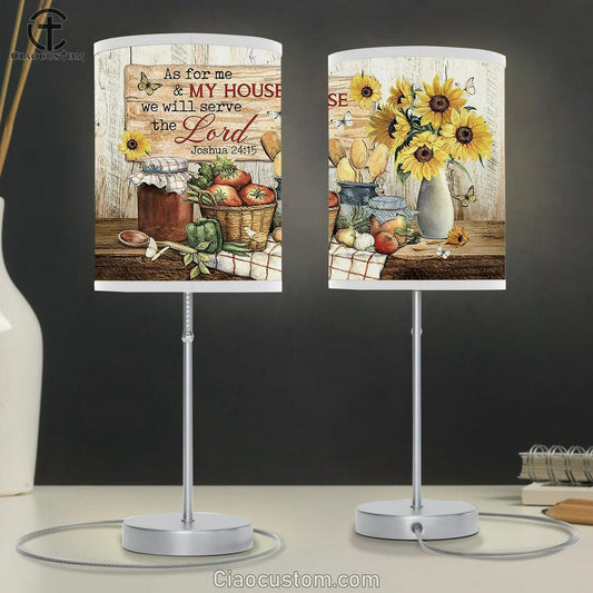 As For Me And My House Sunflower Vintage Kitchen White Butterfly Large Table Lamp - Christian Lamp Art - Bible Verse Table Lamp Art