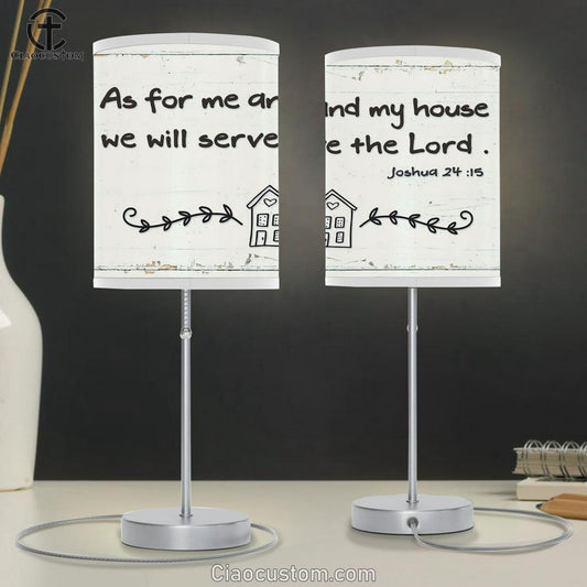 As For Me And My House We Will Serve The Lord Rustic Farmhouse Table Lamp Print - Inspirational Table Lamp Art - Scripture Lamp Art