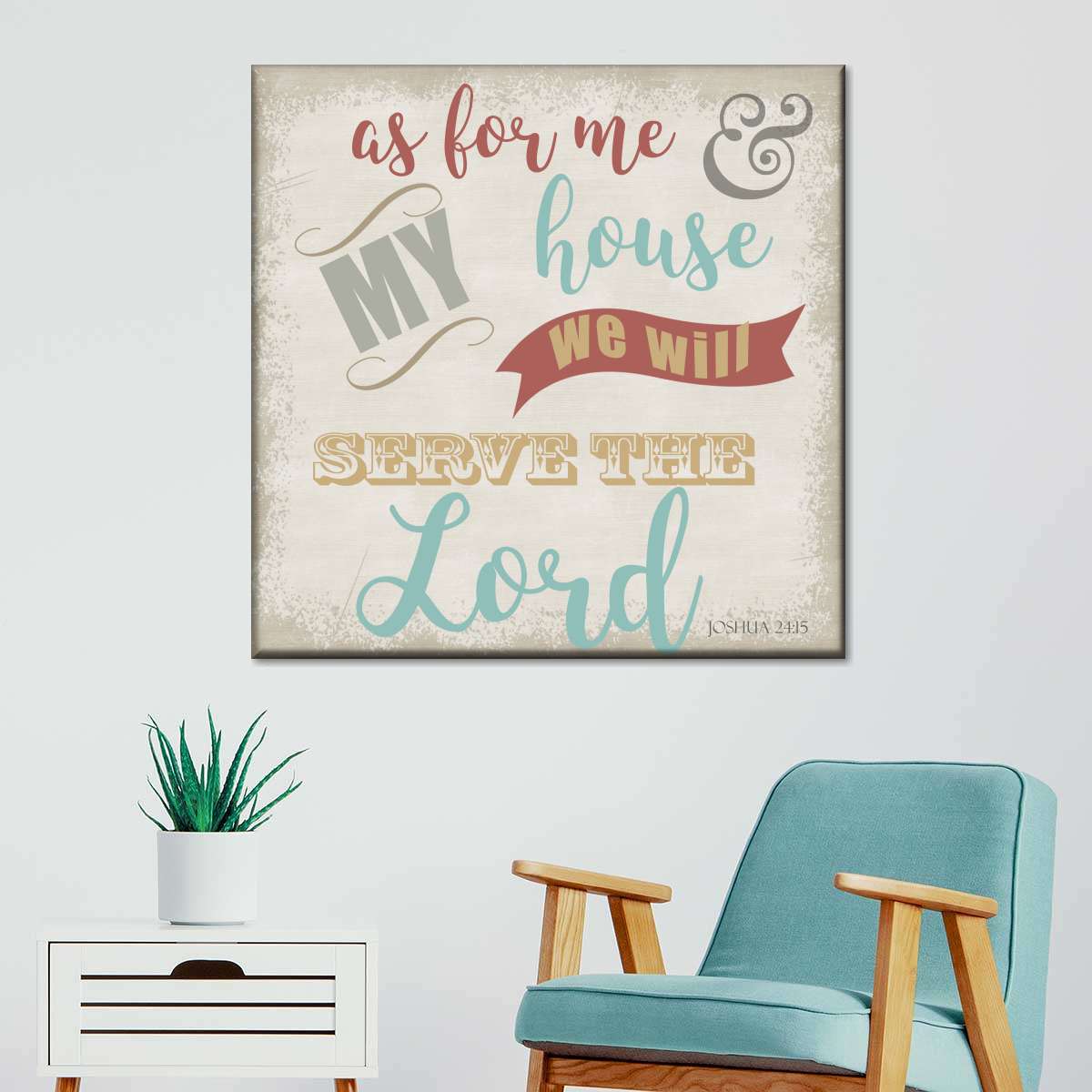 As For Me My House Square Canvas Wall Art - Bible Verse Wall Art Canvas - Religious Wall Hanging