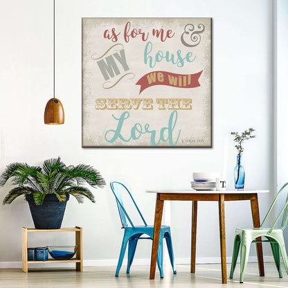 As For Me My House Square Canvas Wall Art - Bible Verse Wall Art Canvas - Religious Wall Hanging