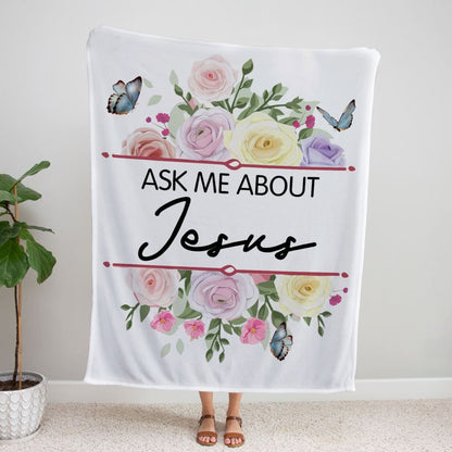 Ask Me About Jesus Fleece Blanket - Christian Blanket - Bible Verse Blanket