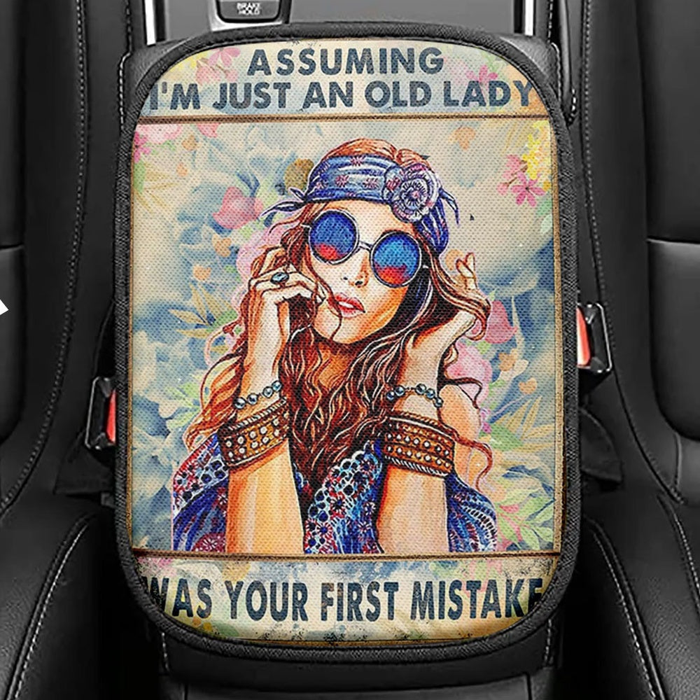 Assuming I'm Just An Old Lady Seat Box Cover, Boho Hippie Car Center Console Cover, Bohemian Car Interior Accessories