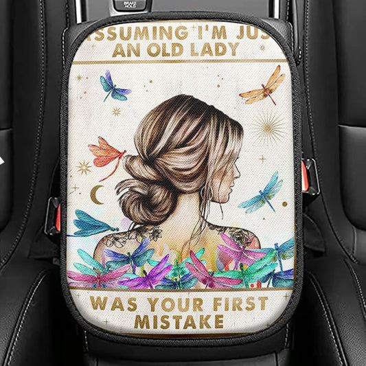 Assuming I'm Just An Old Lady Seat Box Cover Print, Hippie Car Center Console Cover, Pshycadellic Car Interior Accessories