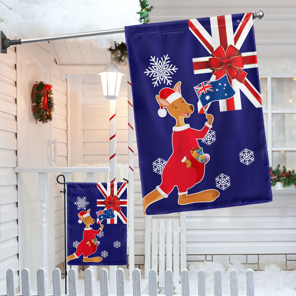 Australia Christmas Kangaroo Claus Merry Christmas Flag - Religious Christmas House Flags