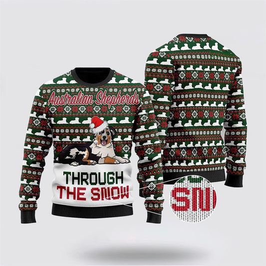 Australian Shepherds Through The Snow Ugly Christmas Sweater For Men And Women, Gift For Christmas, Best Winter Christmas Outfit
