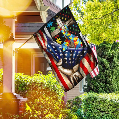 Autism Awareness Christian Cross House Flags - Christian Garden Flags - Outdoor Christian Flag