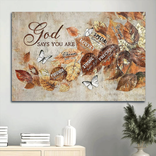Autumn Leaves White Butterfly Canvas God Says You Are Canvas Wall Art - Christian Wall Decor