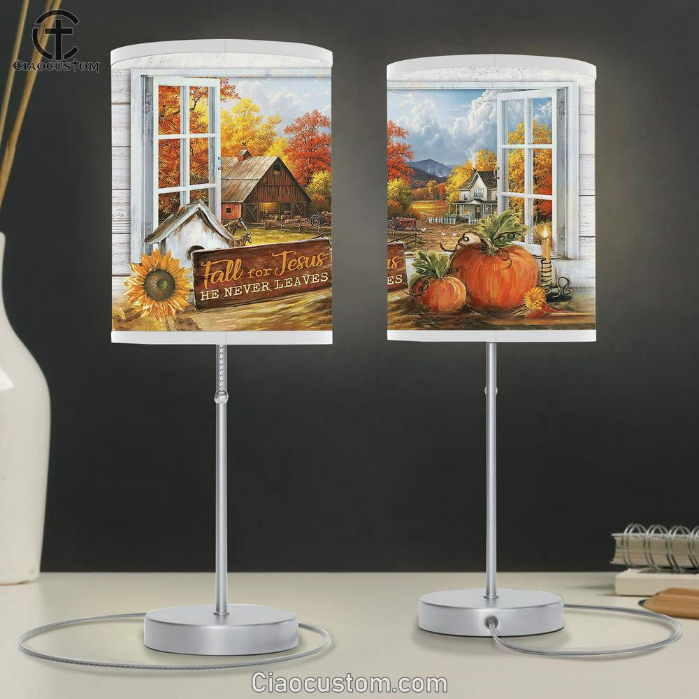 Autumn Pumpkin Farmhouse Fall For Jesus Table Lamp For Bedroom - Bible Verse Table Lamp - Religious Room Decor