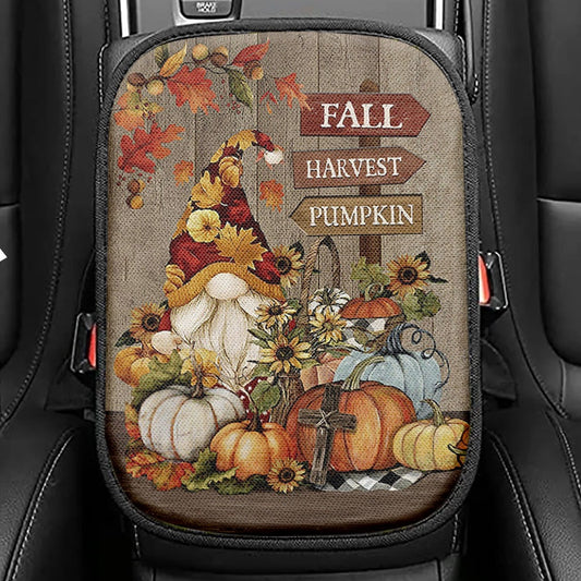 Autumn Season Pumpkin Autumn Leaves Fall Harvest Pumpkin Seat Box Cover, Christian Car Center Console Cover, Bible Verse Car Interior Accessories