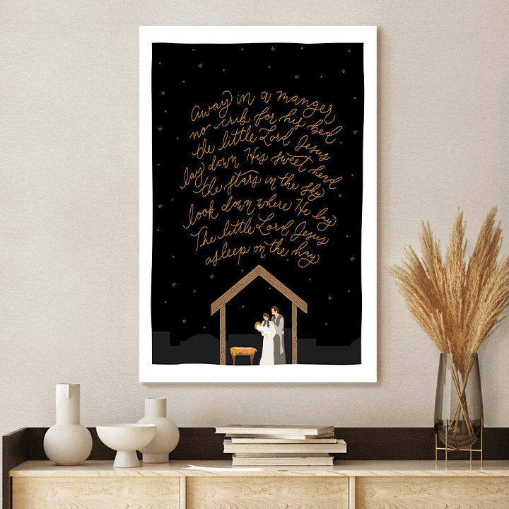 Away In A Manger Portrait Canvas Wall Art - Christmas Gift