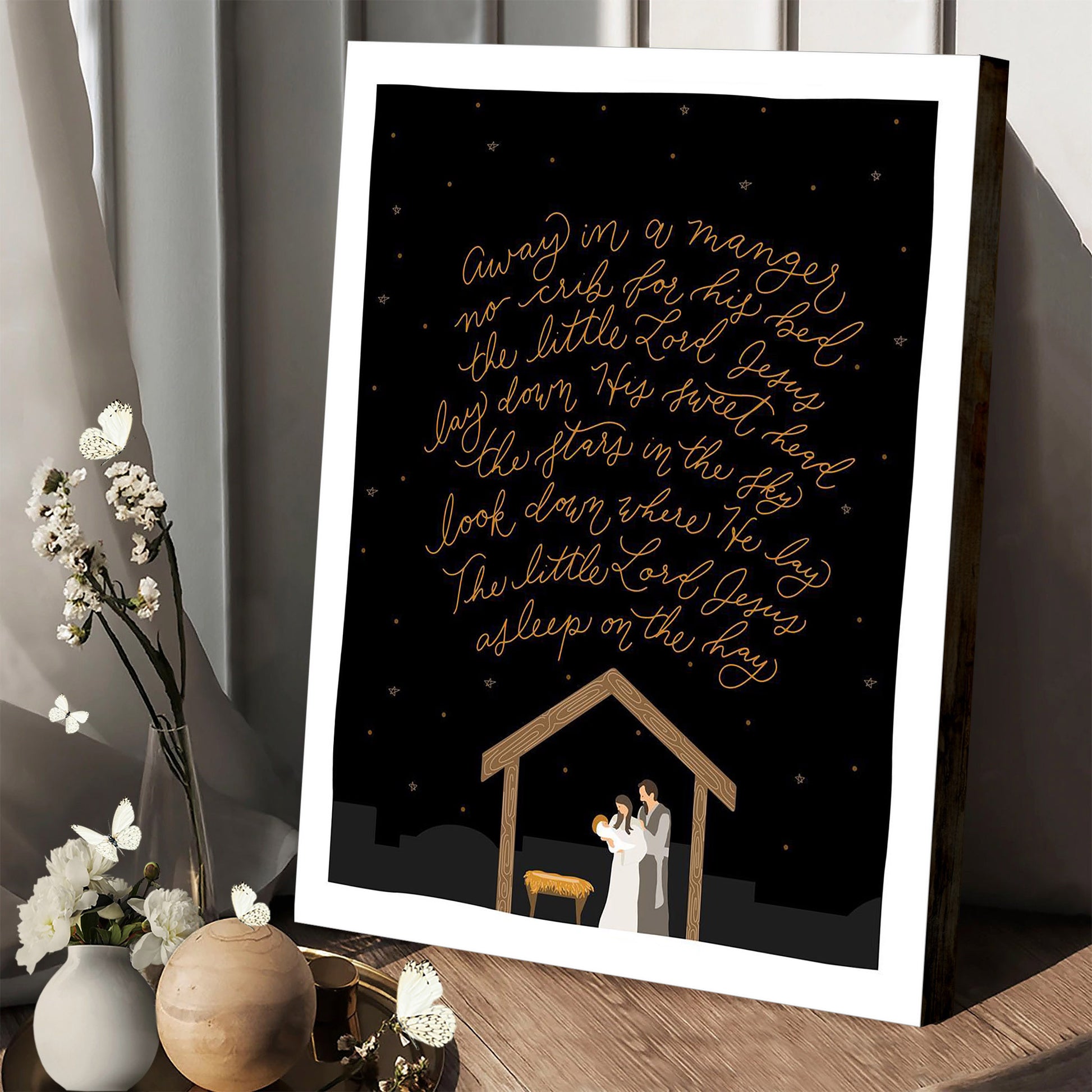 Away In A Manger Portrait Canvas Wall Art - Christmas Gift