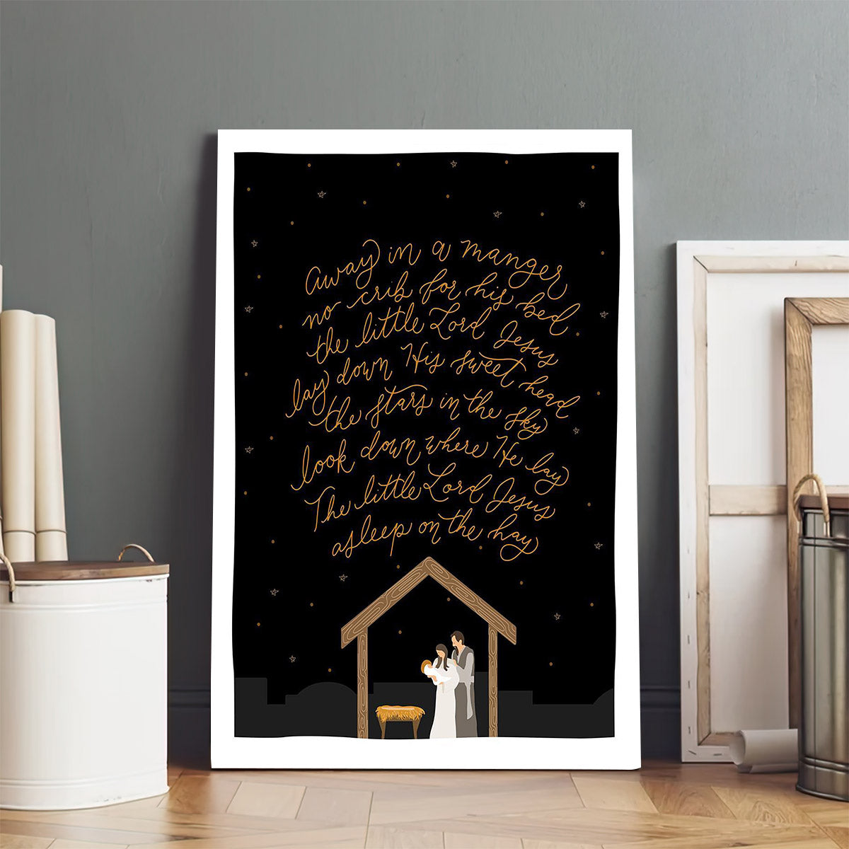 Away In A Manger Portrait Canvas Wall Art - Christmas Gift