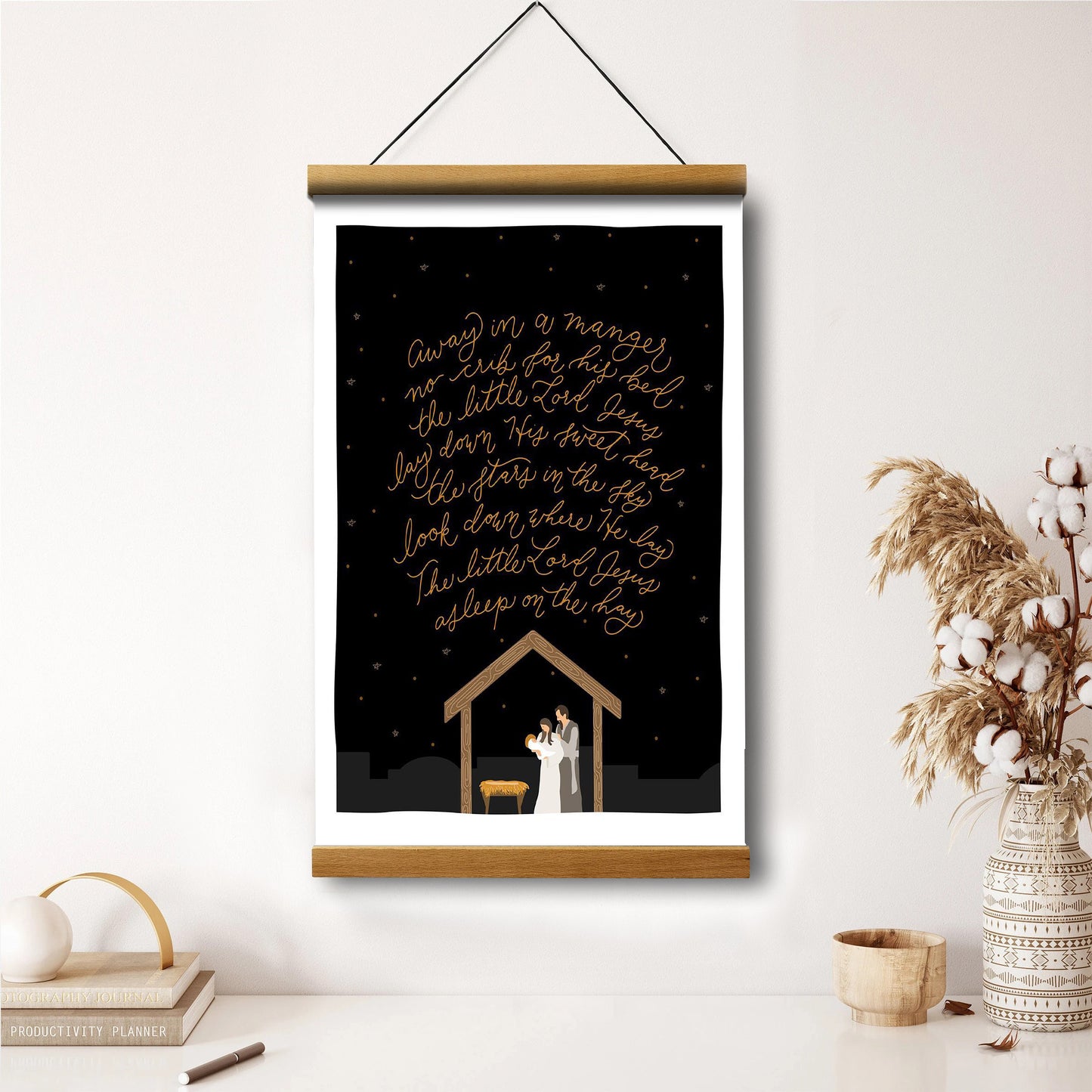 Away In A Manger Portrait Hanging Canvas Wall Art - Christmas Gift - Religious Canvas