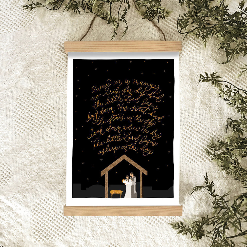 Away In A Manger Portrait Hanging Canvas Wall Art - Christmas Gift - Religious Canvas