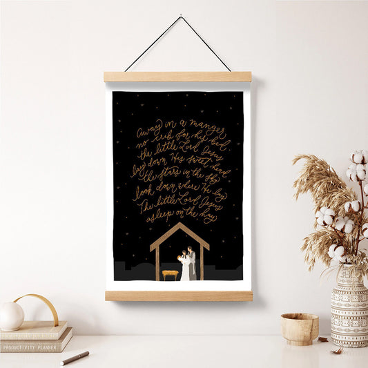 Away In A Manger Portrait Hanging Canvas Wall Art - Christmas Gift - Religious Canvas