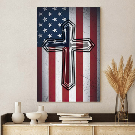 Awesome American Flag Cross Canvas Print Wall Decor - Wall Decorator