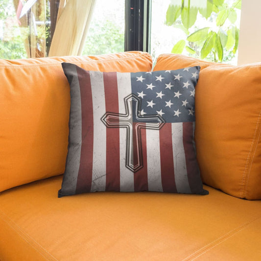 Awesome American Flag Cross Christian Pillow