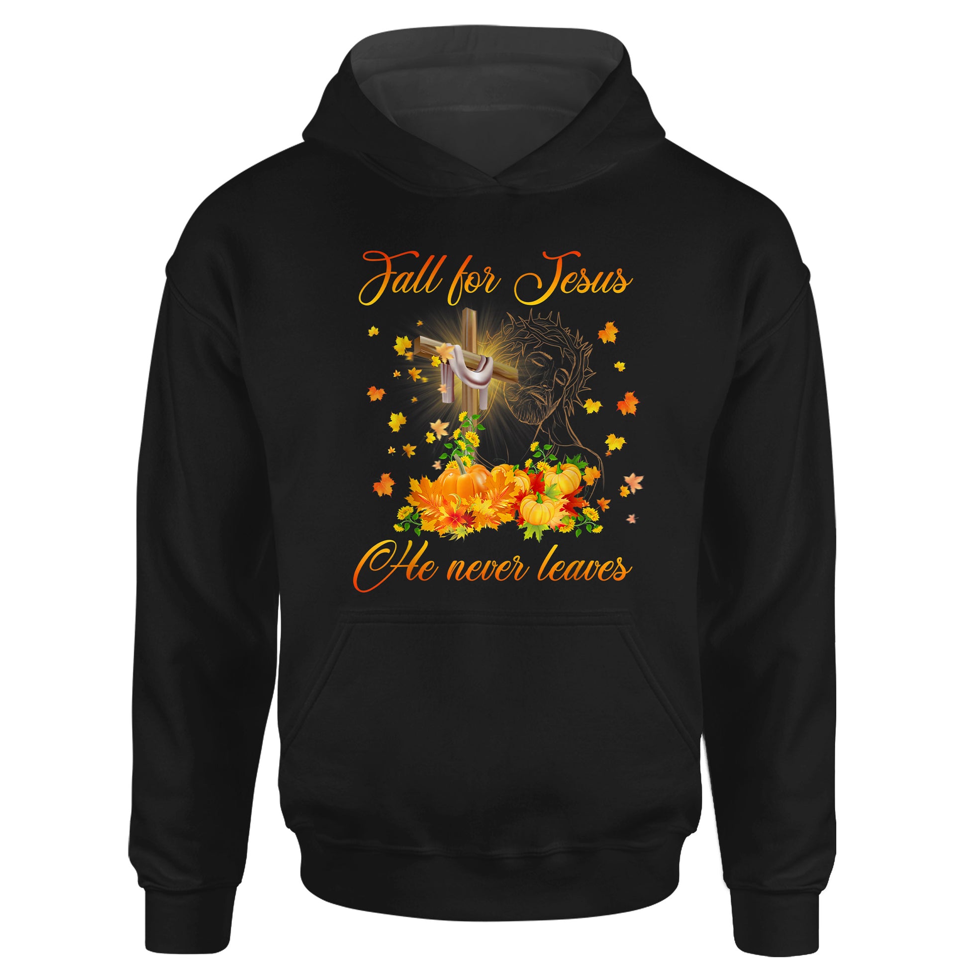 Awesome Fall For Jesus He Never Leaves Autumn Christian T-Shirt Hoodie