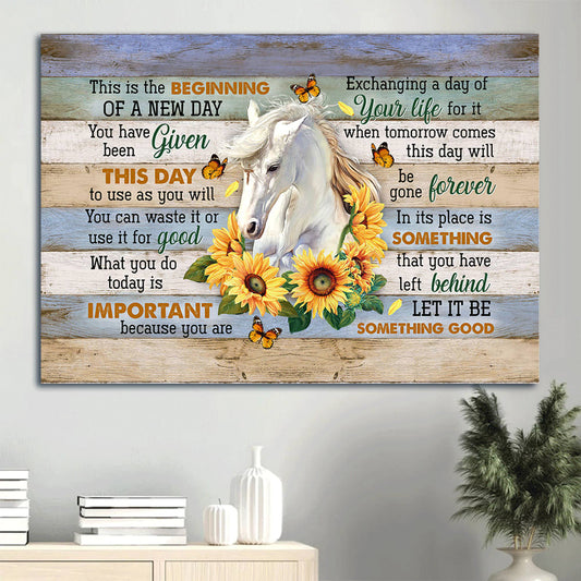 Awesome Horse Sunflower Orange Butterfly This Is The Beginning Of A New Day Canvas Wall Art - Christian Wall Decor