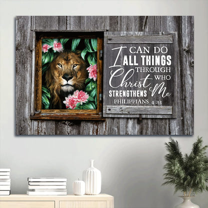 Awesome Lion Flower Canvas I Can Do All Things Through Christ Who Strengthens Me Canvas Wall Art - Christian Wall Decor
