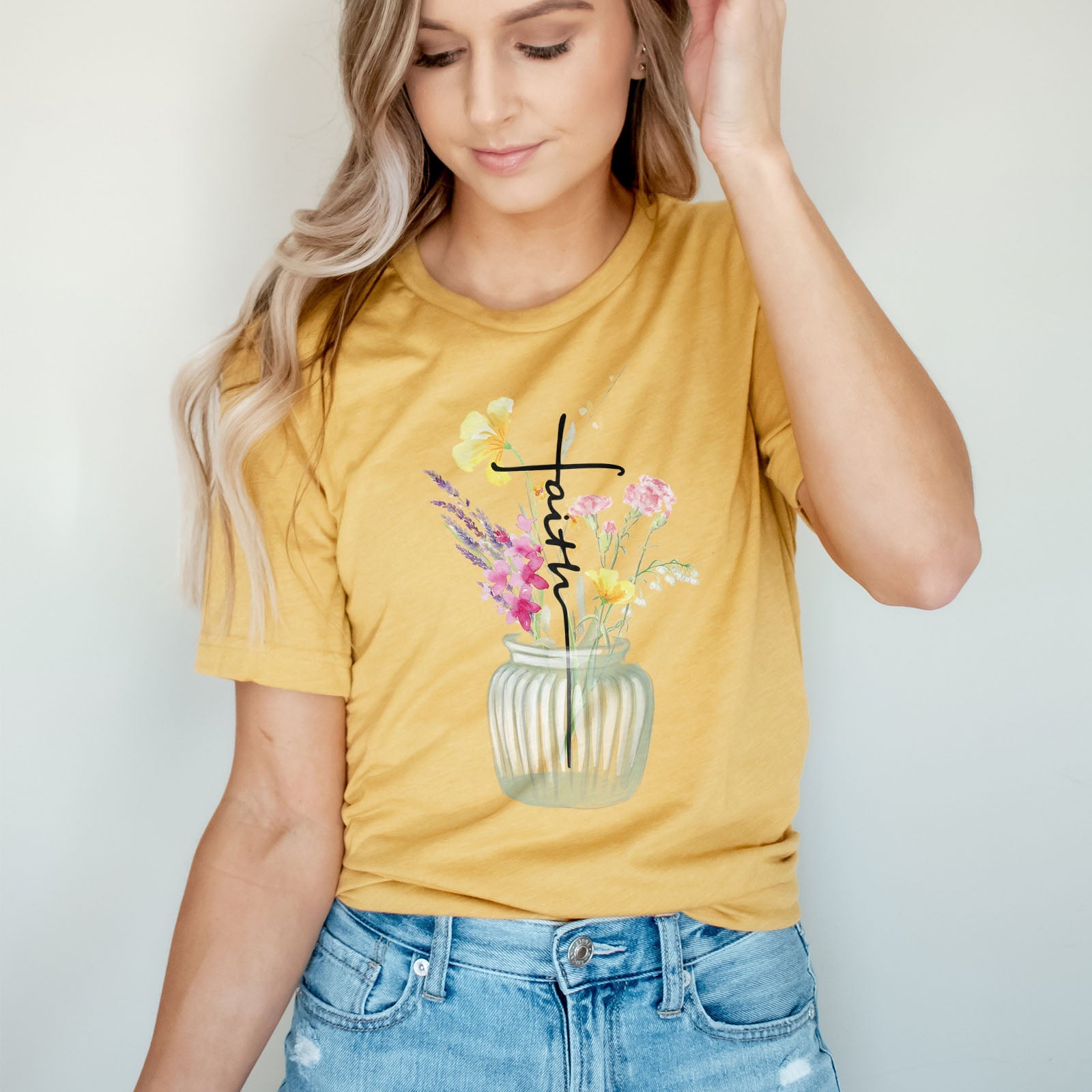 Faith Cross Vase Tee Shirts For Women - Christian Shirts for Women - Religious Tee Shirts