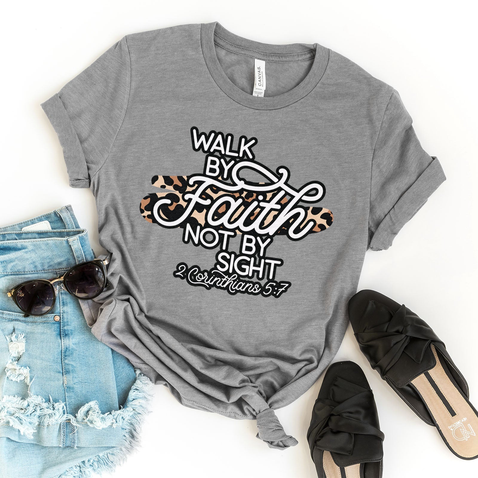 Walk By Faith Leopard Tee Shirts For Women - Christian Shirts for Women - Religious Tee Shirts