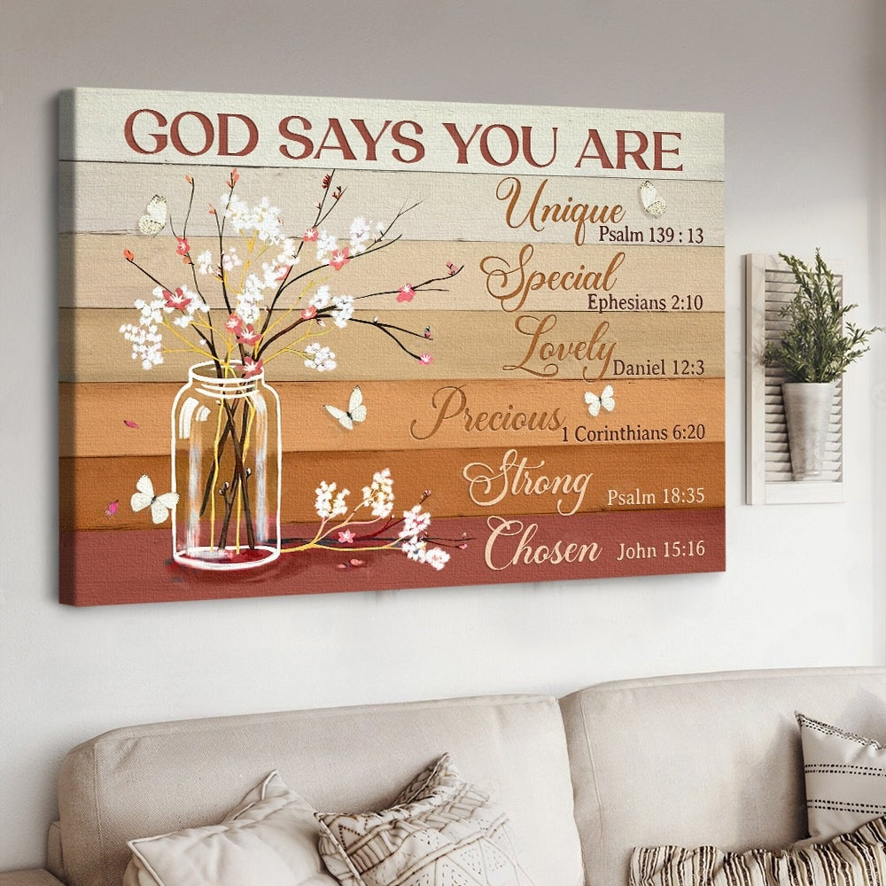 Baby Cotton Flower White Butterfly God Says You Are Canvas Wall Art - Christian Poster - Religious Wall Decor