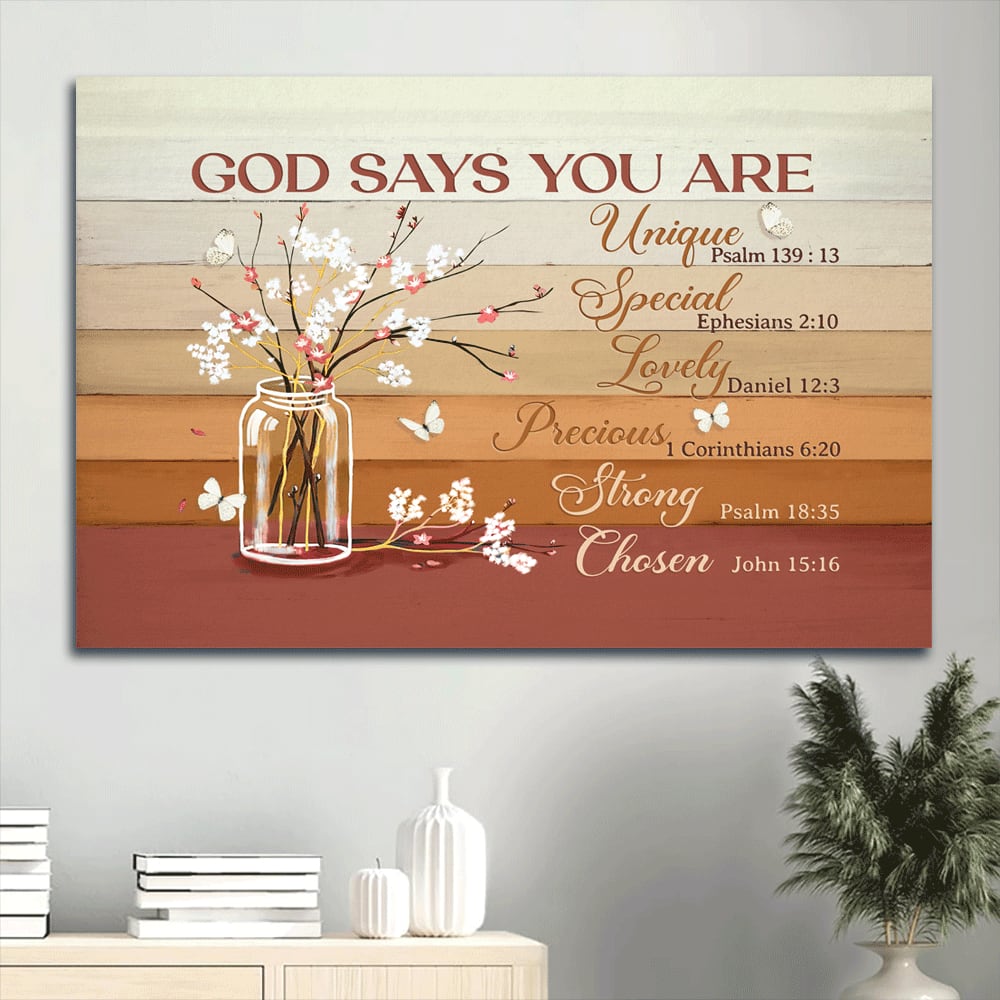 Baby Cotton Flower White Butterfly God Says You Are Canvas Wall Art - Christian Wall Decor