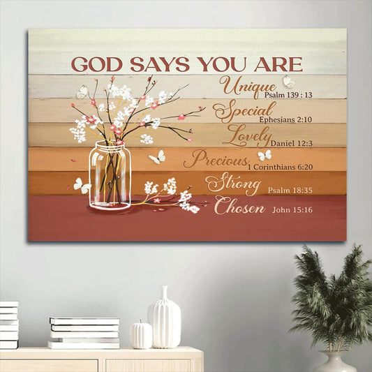 Baby Cotton Flower White Butterfly God Says You Are Canvas Wall Art - Christian Wall Decor