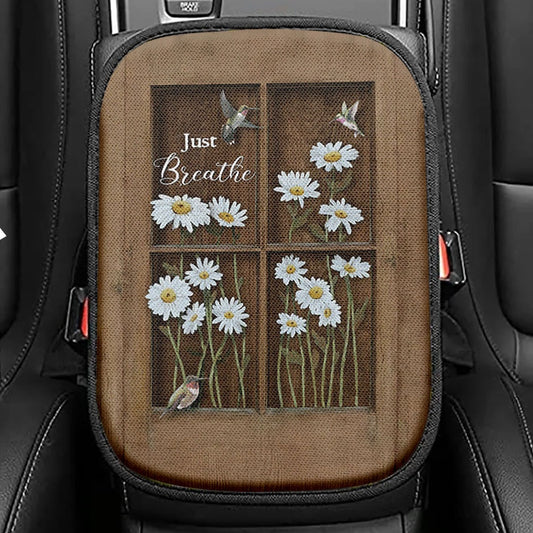 Baby Daisy Flower Hummingbird Just Breathe Seat Box Cover, Christian Car Center Console Cover, Bible Verse Car Interior Accessories