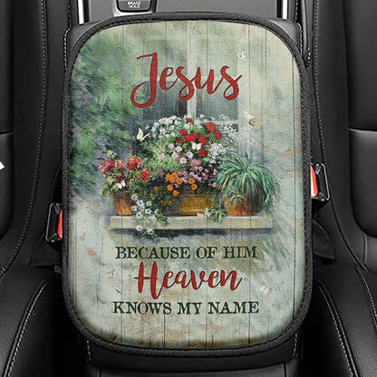 Baby Flower Butterfly Because Of Him Heaven Knows My Name Seat Box Cover, Christian Car Center Console Cover