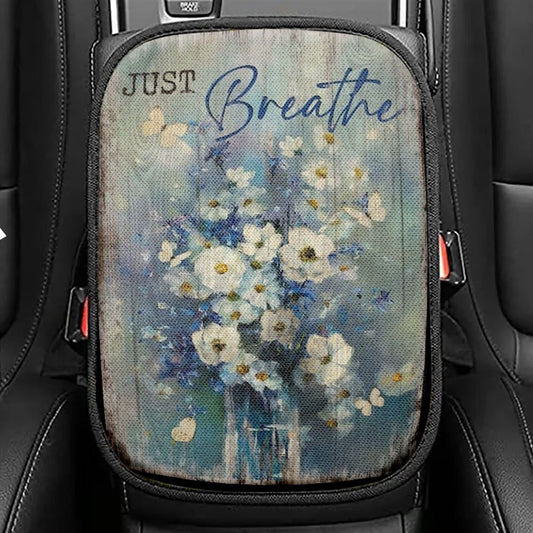 Baby Flower Butterfly Just Breathe Car Center Console Cover, Christian Armrest Seat Cover, Bible Seat Box Cover