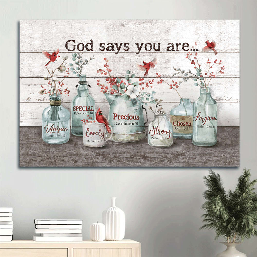 Baby Flower Cardinal Painting Crystal Vase Canvas God Says You Are Canvas Wall Art - Christian Wall Decor