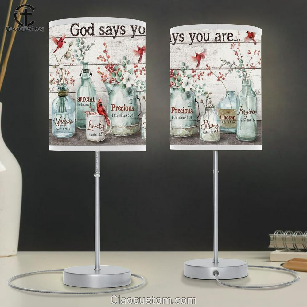 Baby Flower, Cardinal Painting, Crystal Vase, God Says You Are Table Lamp