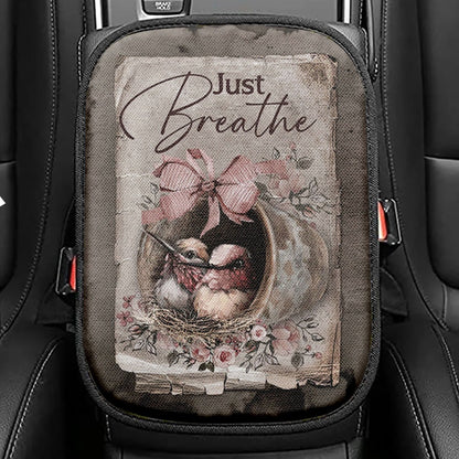 Baby Hummingbird Just Breathe Seat Box Cover, Christian Car Center Console Cover, Bible Verse Car Interior Accessories
