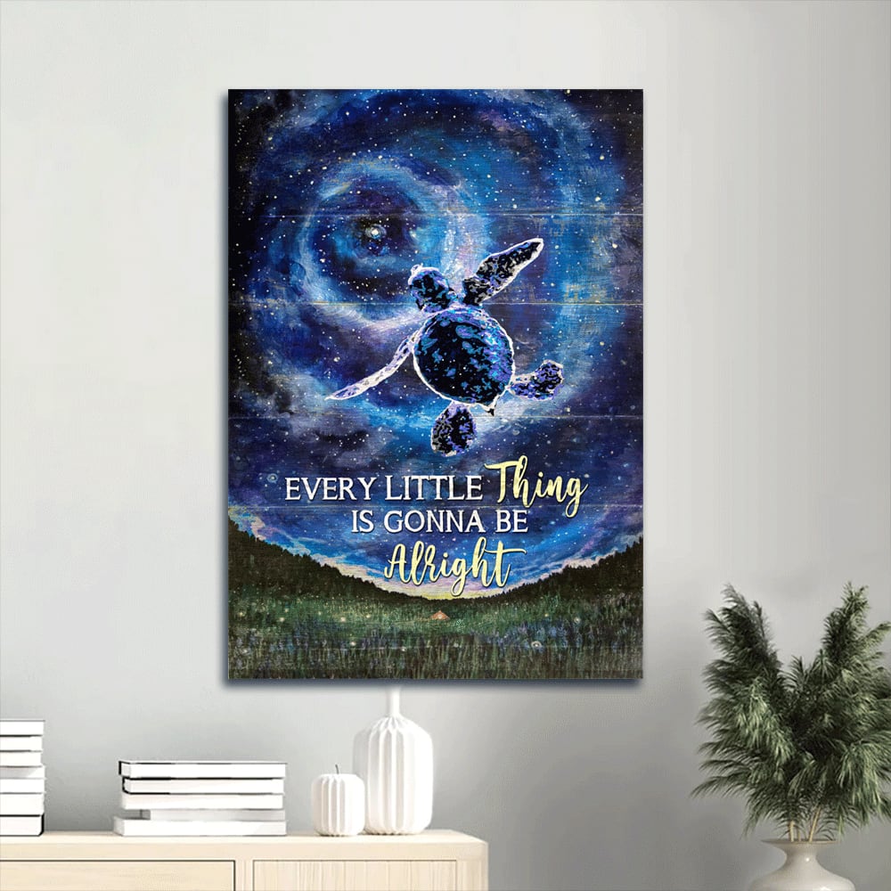 Baby Sea Turtle Canvas Wall Art - Every Little Thing Is Gonna Be Alright Canvas - Galaxy Space - Turtle Canvas