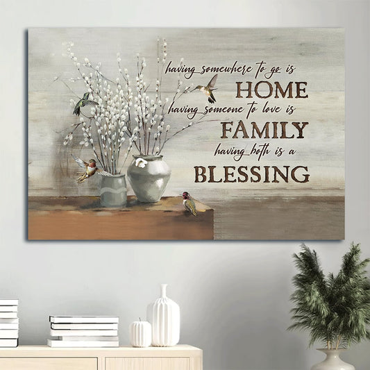 Baby White Flower Painting Colorful Hummingbird Having Somewhere To Go Is Home Canvas Wall Art - Christian Wall Decor