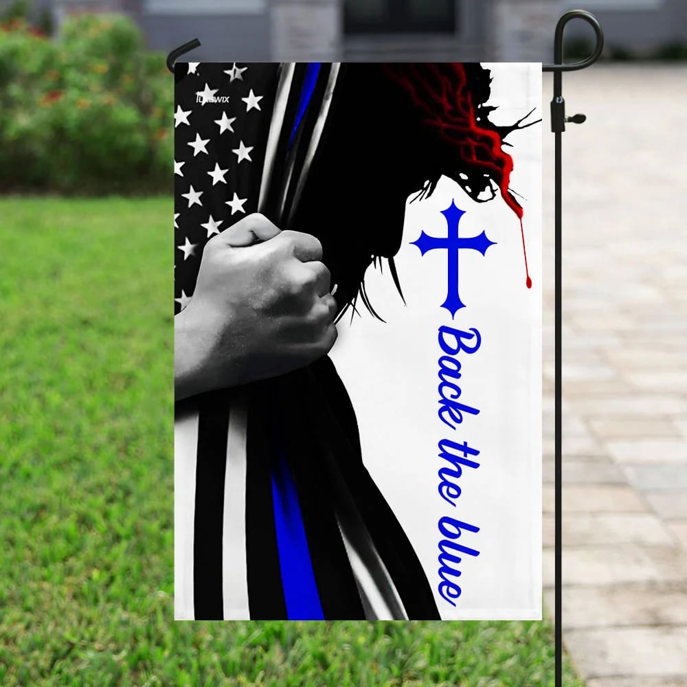Back The Blue Cross Jesus Garden Flag - Outdoor Christian Flag - Religious Flags