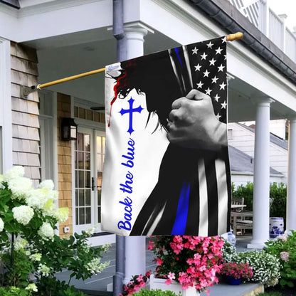 Back The Blue Cross Jesus Garden Flag - Outdoor Christian Flag - Religious Flags