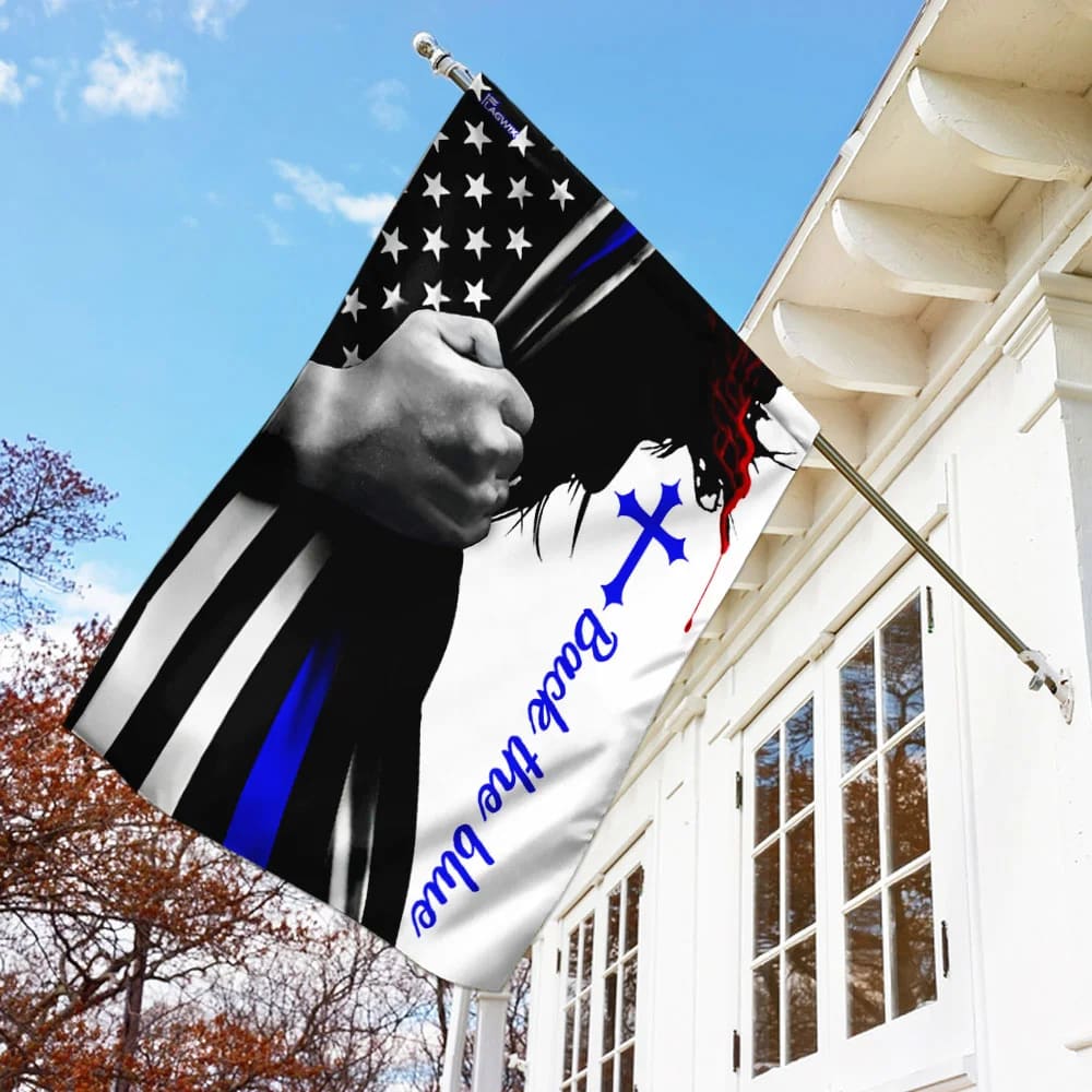 Back The Blue Cross Jesus Garden Flag - Outdoor Christian Flag - Religious Flags